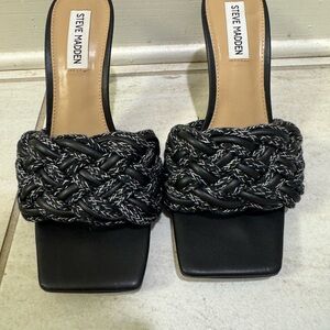 Steve Madden Black and White Braided Sandals
